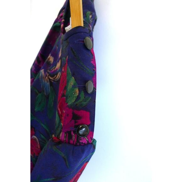 EMANUEL UNGARO TER Vintage 80s Wool Floral Tie Neck Secretary Blouse Top 6 - Picture 6 of 11